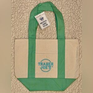 Trader Joe’s Mini Canvas Tote Bag Cream Pastel Green NWT